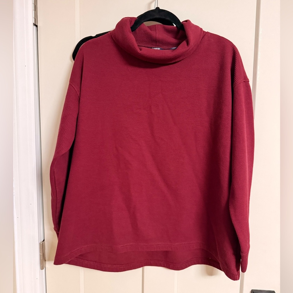 Lands' End Burgundy Funnel Neck Waffle Knit Top